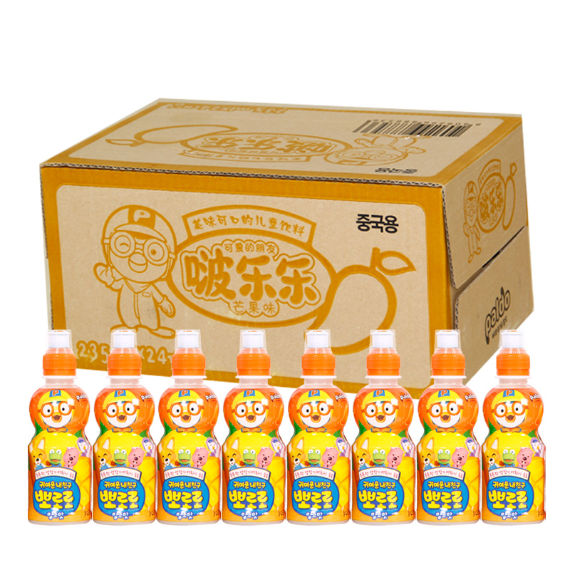 啵乐乐饮料儿童果汁饮品 韩国进口芒果味整箱24瓶 pororo乳酸菌果味