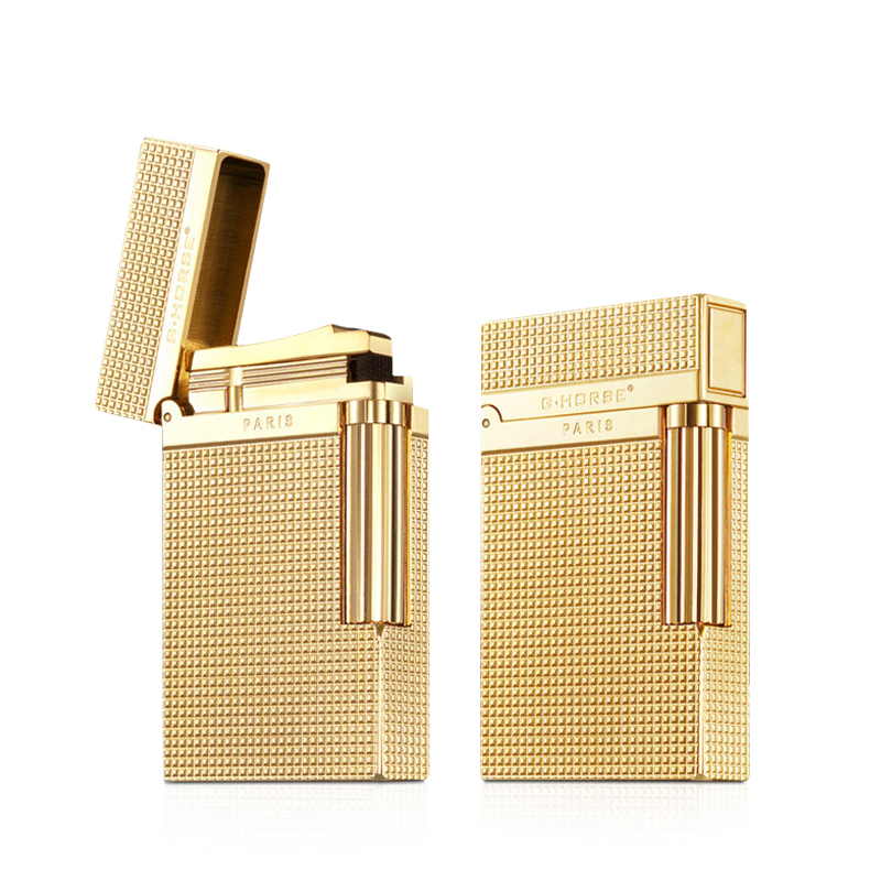 ghorse高端复古个性黄铜清脆砂轮充气体朗声打火机 土豪金