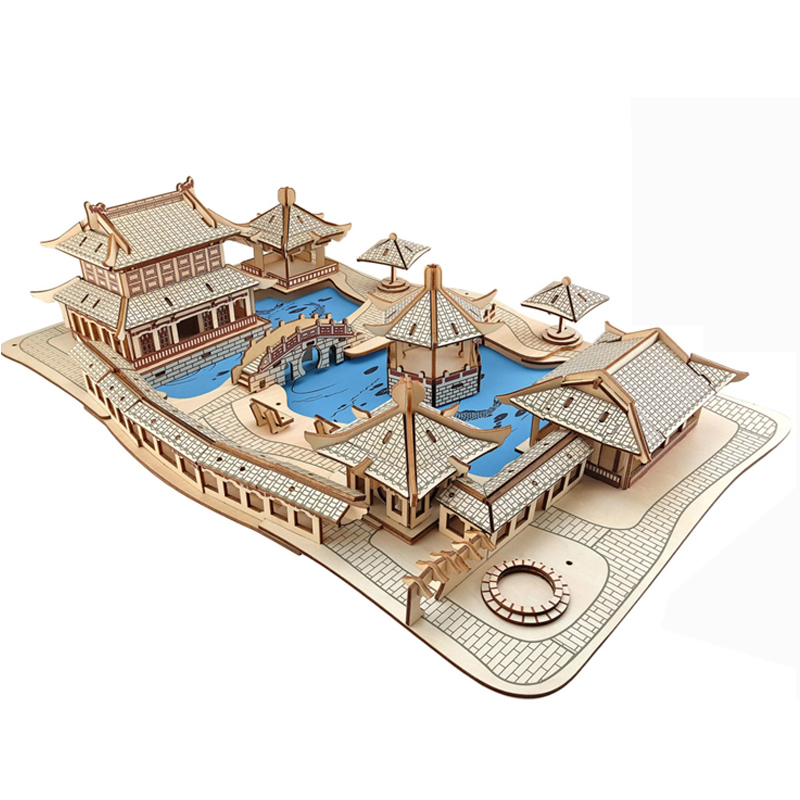 馨联中国世界建筑木质手工木制拼图仿真模型儿童拼装玩具 苏州园林