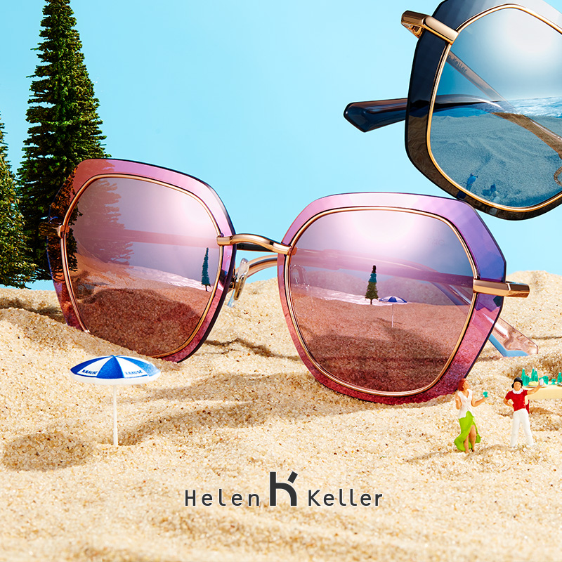 海伦凯勒墨镜炫彩太阳镜女 出行搭配墨镜 女士眼镜H8718 亮玫瑰金框+玫瑰金REVO镜片P05