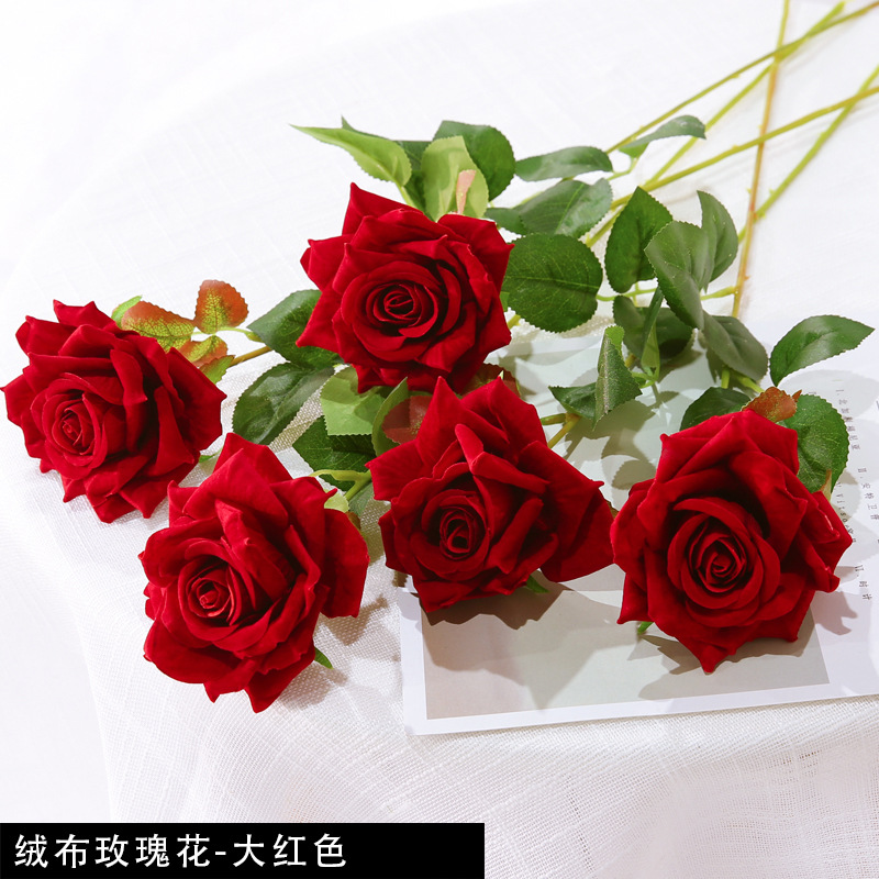 绒布玫瑰花-大红色-(1支)
