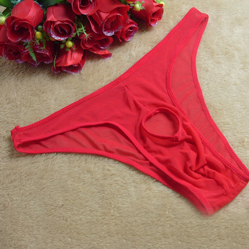 长夜漫漫 男人情趣内衣另类性感男式薄纱三角裤 露臀男士内裤透明丁字