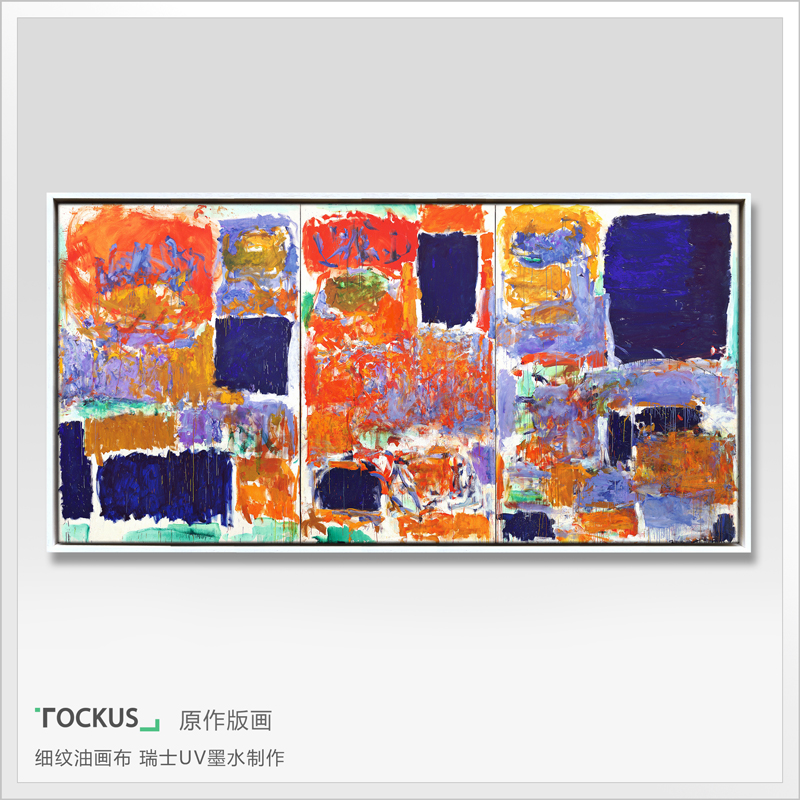 Tockus 琼安美国艺术家客厅抽象油画 现代简约会所办公室装饰画 鸟瞰 白色实木框 40*80cm