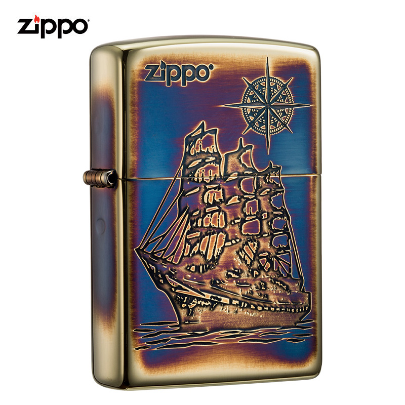 ZIPPO官方旗舰店正品煤油打火机zippo原装 一帆风顺熏金告白礼物送男友 一帆风顺-熏金 通用套装(含棉线)