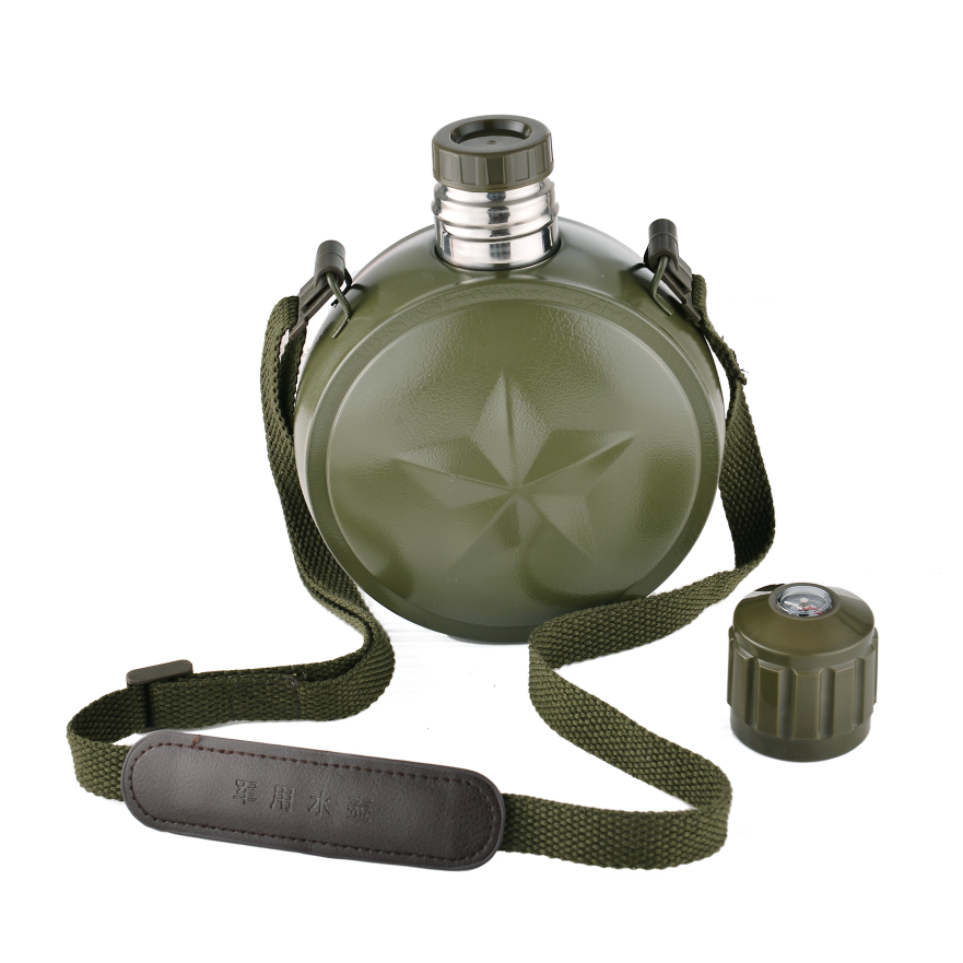 运动不锈钢双层军壶保冷保温大容量军训矿工便携杯  保温水壶 肩带