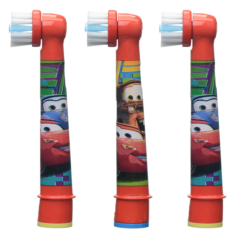 欧乐B儿童电动牙刷头 3支装 适用D100K,D12儿童电动牙刷小圆头牙刷(疯狂赛车图案 款式随机)EB10-3K 德国进口