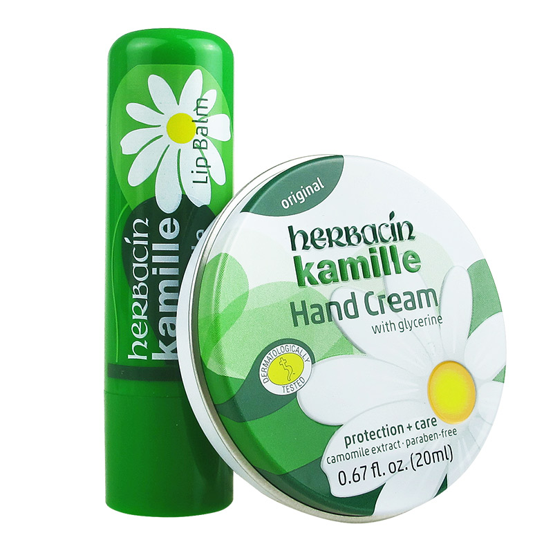 贺本清（Herbacin）德国小甘菊 修护唇膏4.8g+经典护手霜20ml（新老包装随机发货）（滋润  补水保湿）
