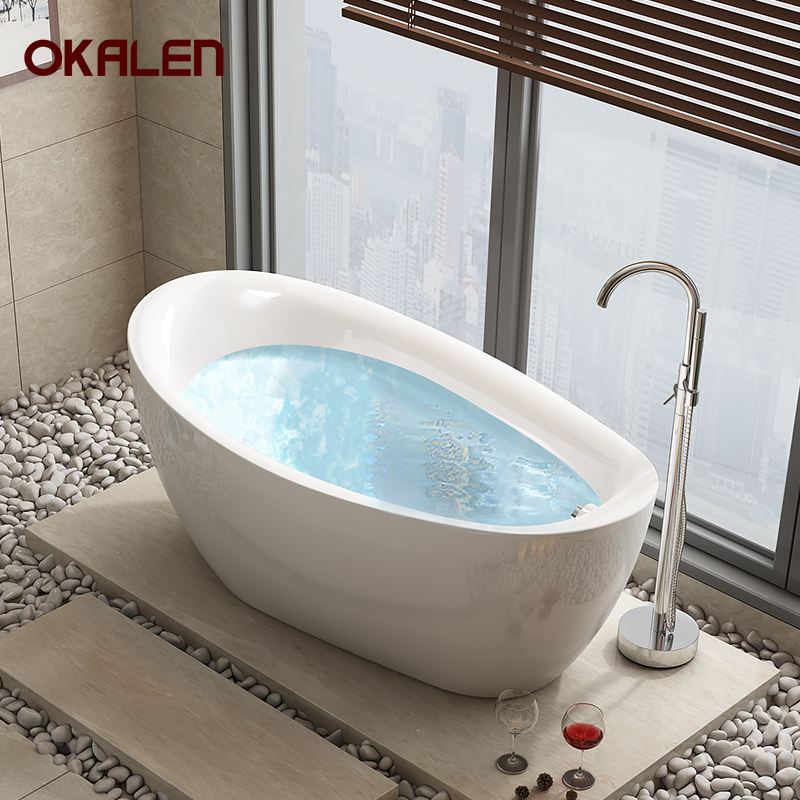 欧凯伦（OKALEN）浴缸亚克力独立式椭圆无缝一体成人浴盆1.4米-1.8米 白色空缸 约1.4m