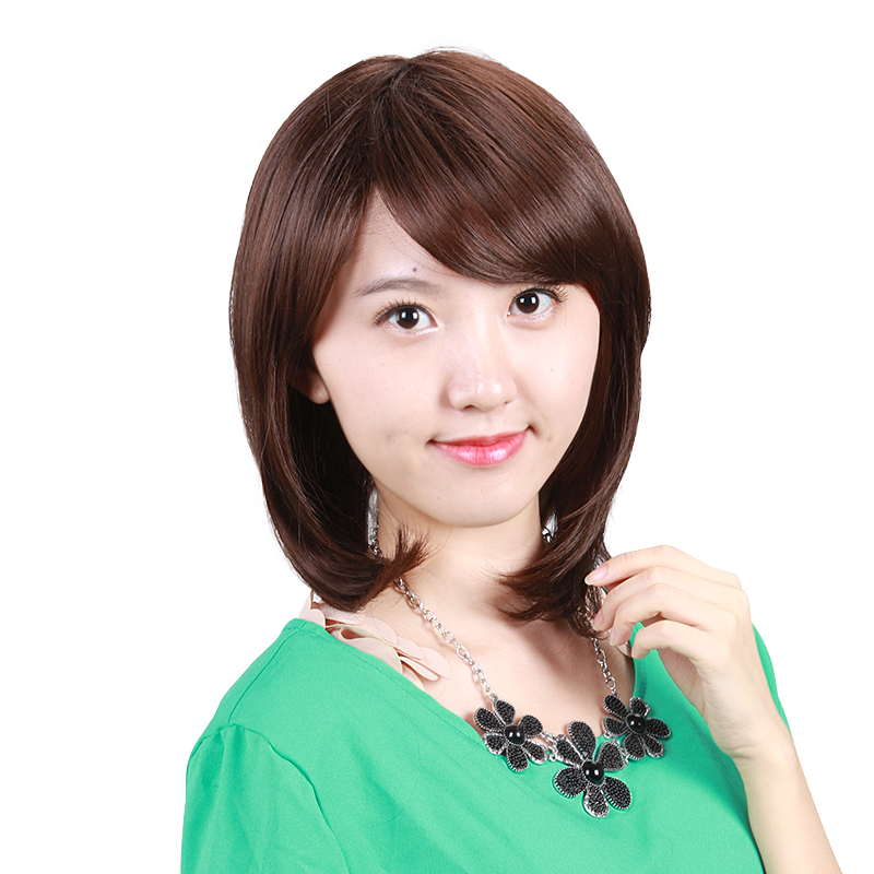 假发女长直发斜刘海日系气质ol型中长发假发套高温丝时尚女 #10亚麻色