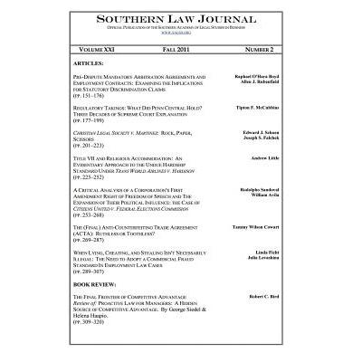 预订 Southern Law Journal, Fall 2011
