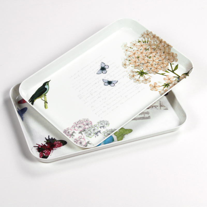 KORDCO 密胺托盘长方形创意水果盘欧式家用茶盘放水杯茶杯的托盘蛋糕盘 小鸟花色 大号 38*28cm