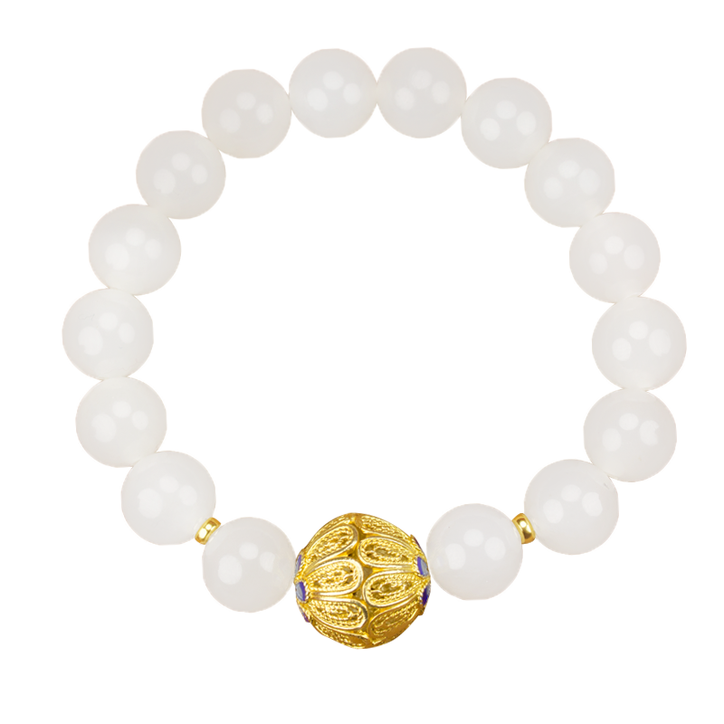 白玉世家中秋禮品 天然和田玉白玉手串 羊脂玉轉(zhuǎn)運(yùn)珠手鏈女 白露(素珠款)