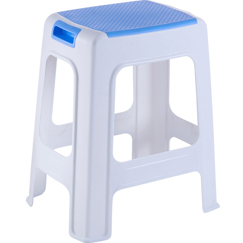 好尔塑料凳子客厅厨房加厚防滑休闲板凳叠摞高凳带提手大号蓝色 1个装