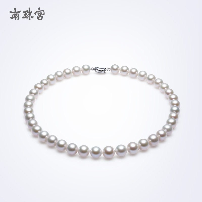 南珠宫福缘淡水珍珠项链925银扣白色强光近圆女款 5.5-6.5mm