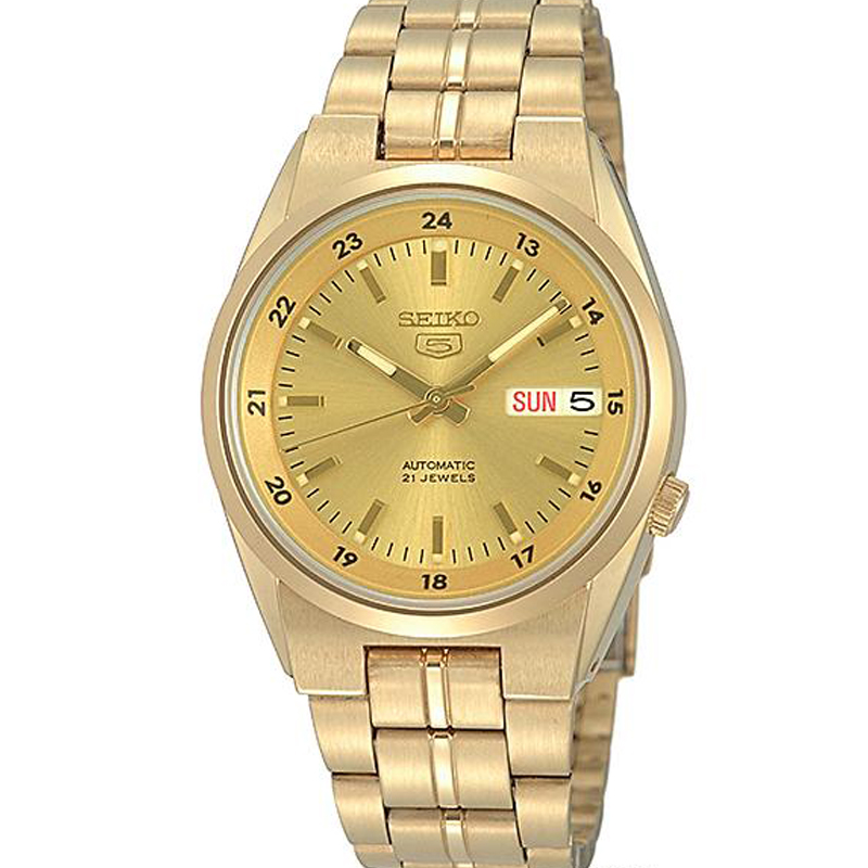 精工(seiko)手表 5号系列男表 全自动机械表 金色表链 商务款 日本制