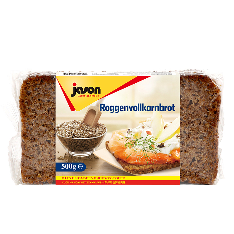 捷森（jason）全麦面包 黑麦面包 500g 德国进口 吐司 营养早餐 粗粮低脂 健身餐面包 黑麦面包500g