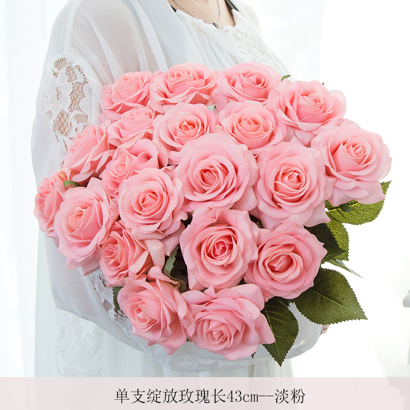 凉笙(10支装)手感保湿仿真玫瑰花束装饰花欧式绢花干花花束客厅室内
