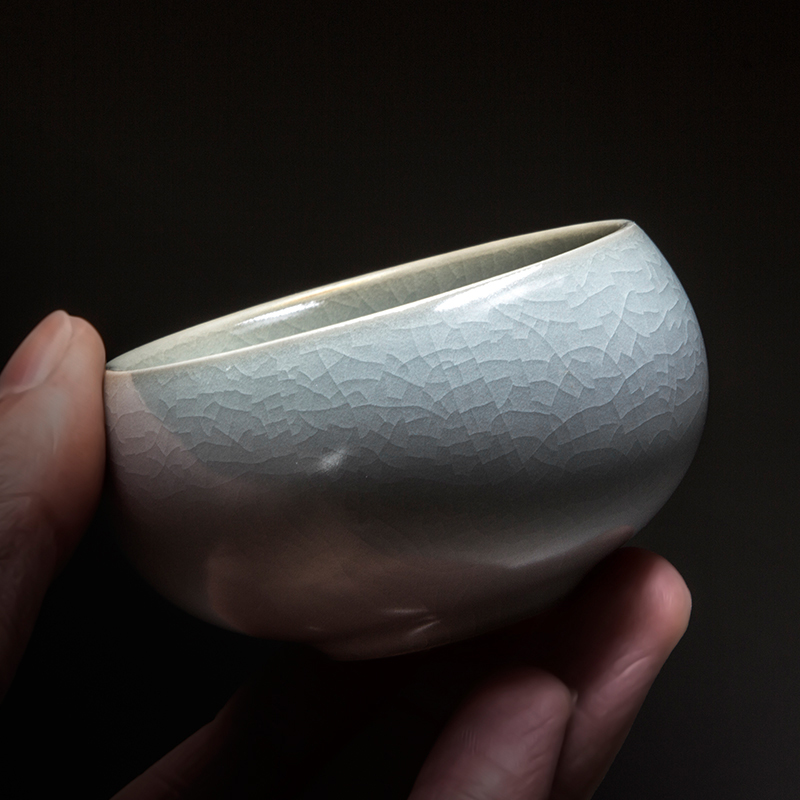 矜瓷 汝窑茶杯品茗杯主人杯陶瓷功夫茶具泡茶开片可养汝瓷禅定杯