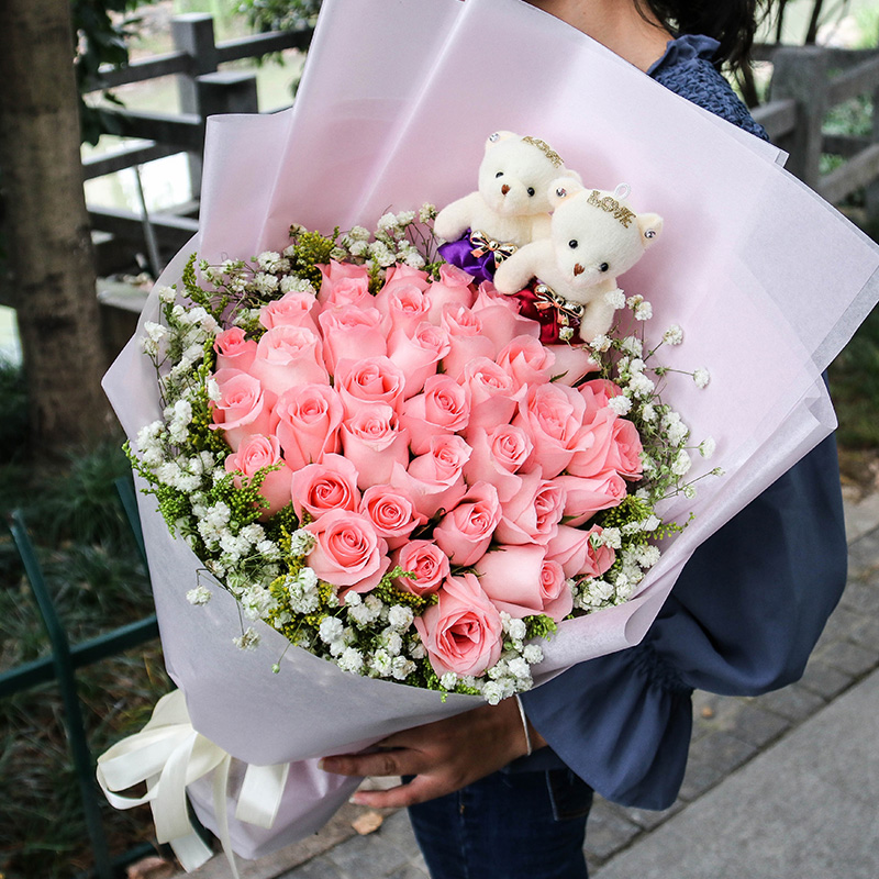 欣尚 鲜花速递33朵粉玫瑰花束送老婆生日礼物女友表白预定全国同城配送送花上门