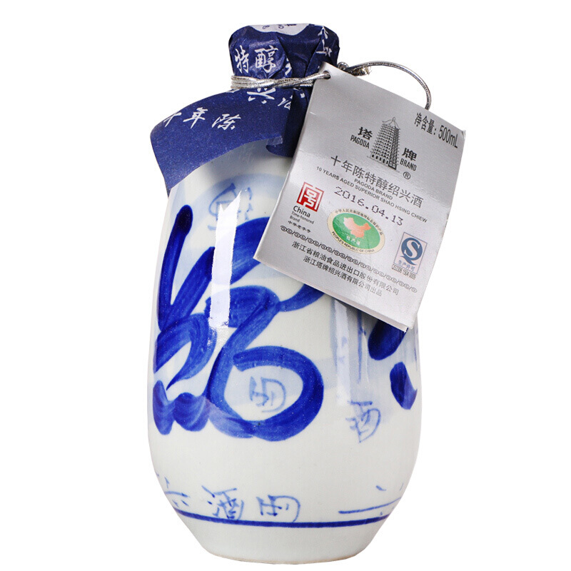 塔牌 十年特醇 绍兴黄酒 10年陈木盒花雕酒 手工冬酿糯米酒 500mL 6瓶 整箱装