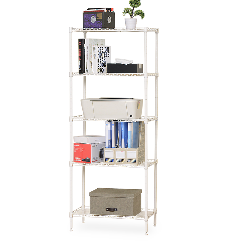 家家双龙 品牌金属置物架 加宽碳钢五层架 厨房收纳架子 微波炉架烤箱架 家用小货架 杂物阳台花盆架 象牙白60*32*150cm