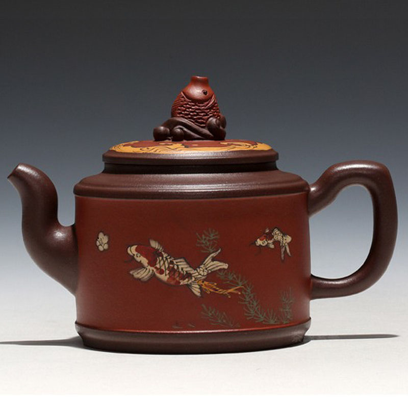 美典(meediea)宜兴名家紫砂壶 全手工优质紫泥年年有鱼壶150-250ml 小