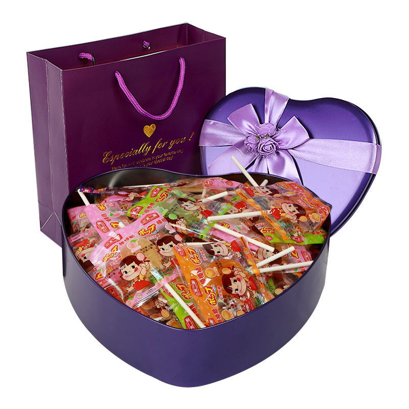 不二家(fujiya) 不二家棒棒糖果味儿童棒棒糖创意心形礼盒50支装生日