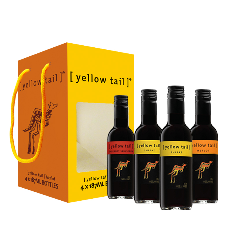 黄尾袋鼠（Yellow Tail）西拉+梅洛+加本力（赤霞珠）187ml*4瓶 礼盒装 澳大利亚进口