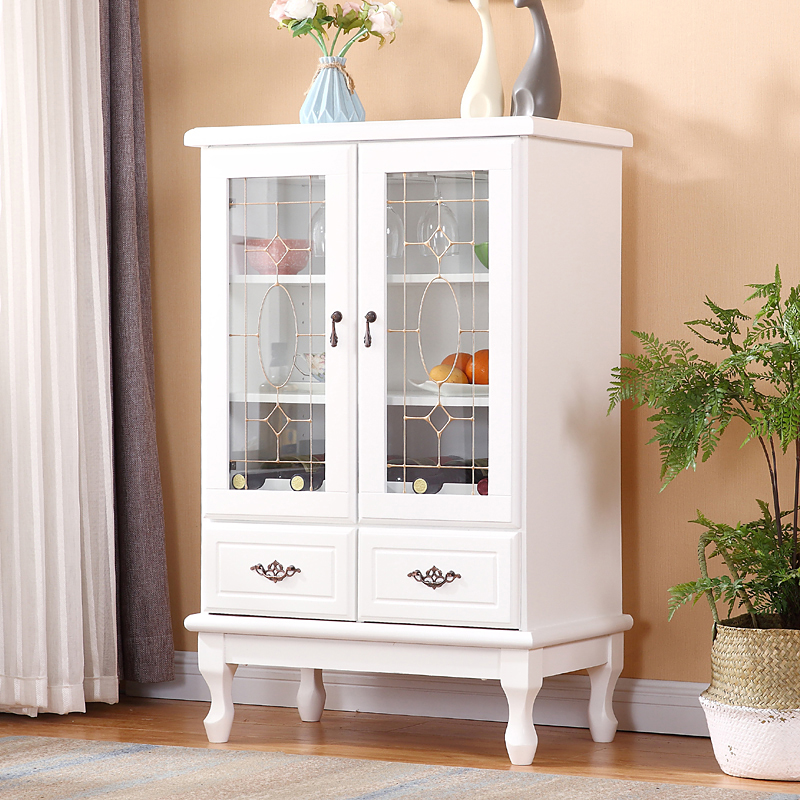 实木餐边柜 酒柜茶水柜客厅碗柜厨房柜餐柜边柜小酒柜玻璃柜欧式 白色