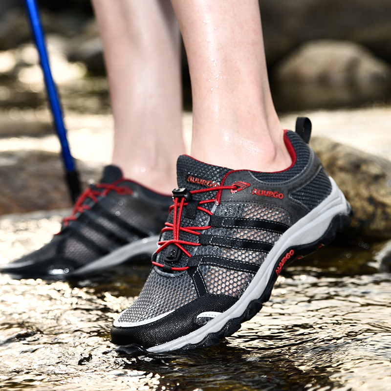 尚走AUUPGO溯溪鞋涉水排水鞋涉溪鞋男女款夏季透气防滑耐磨超轻水陆两栖登山鞋H622 灰红  35