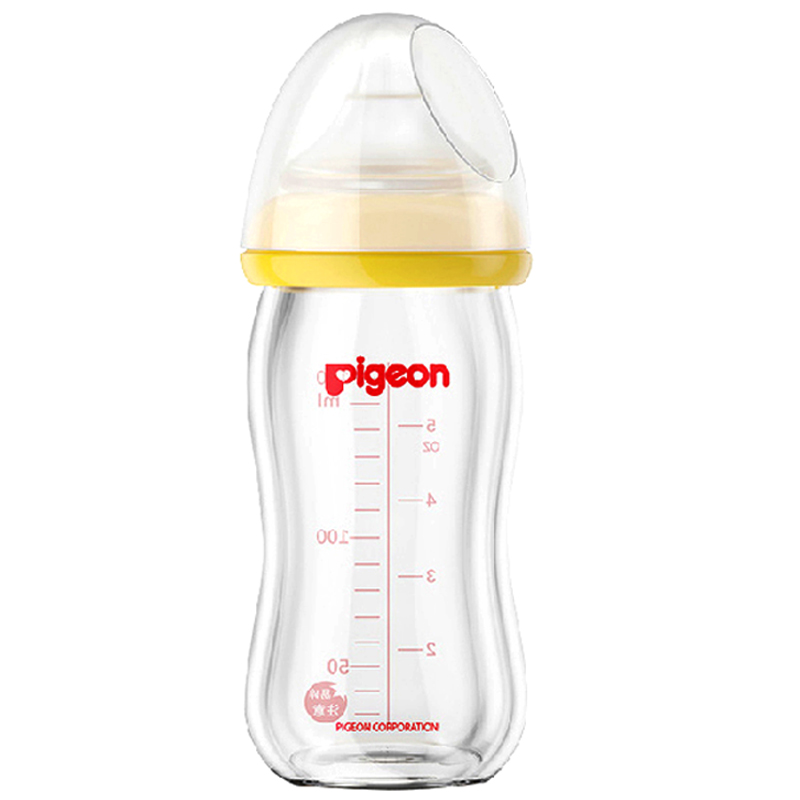 贝亲（Pigeon）婴儿宽口径玻璃奶瓶自然实感宽口奶嘴（奶瓶型号可选） 黄色160ml奶瓶带SS号奶嘴(AA73)