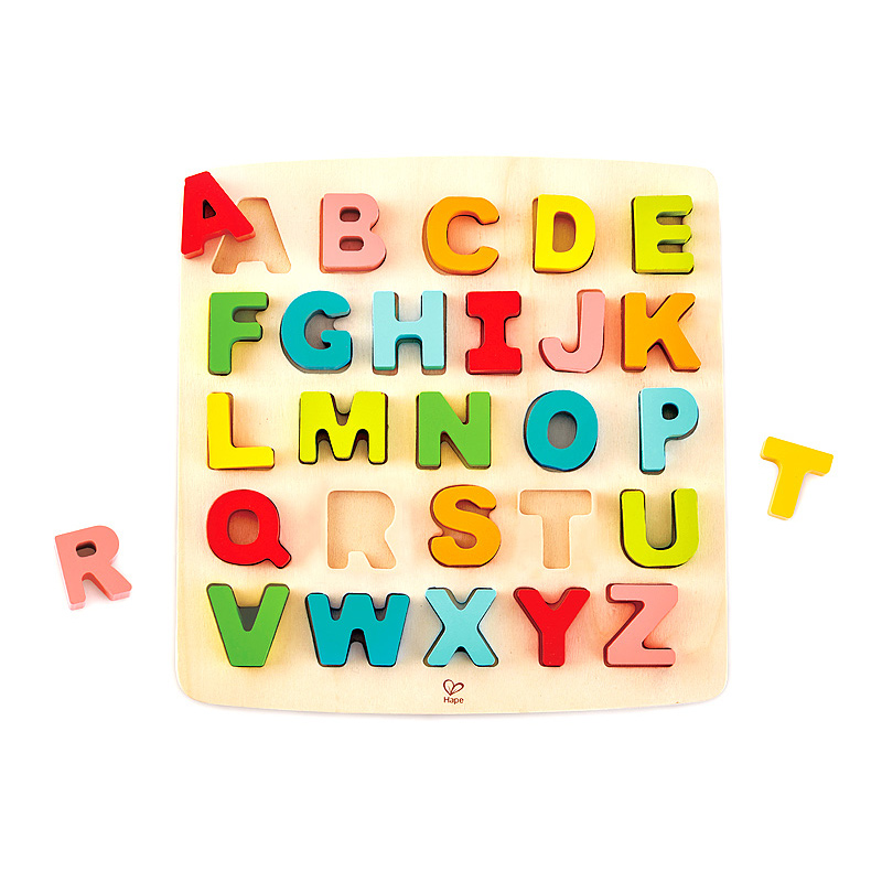Hape拼图玩具 木质立体字母数字认知小抓手拼图幼儿学习拼图男孩女孩 E1551字母启蒙立体拼图（大写）