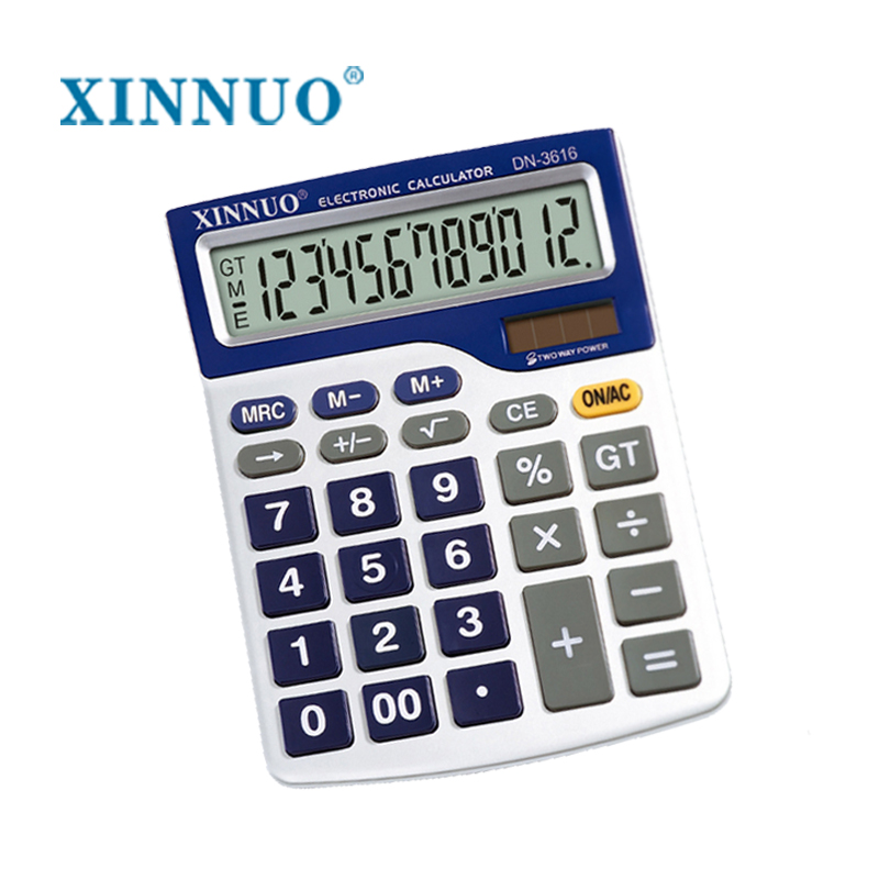 信诺计算器dn-3616计算器大按键太阳能桌面办公12位数创意计算机