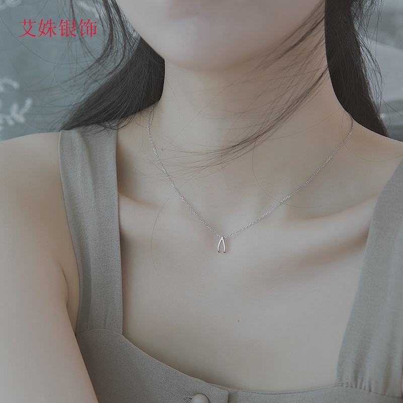 艾姝銀飾s925銀許愿骨項(xiàng)鏈女韓版鎖骨鏈百搭簡約日韓學(xué)生創(chuàng)意百搭潮人 925純銀