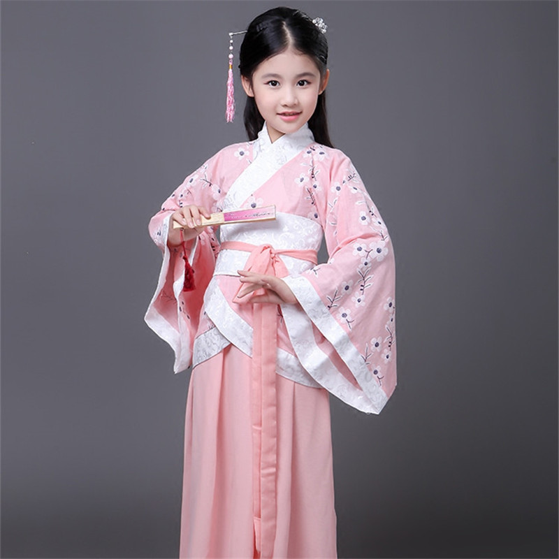 儿童古装汉服 女童古装仙女演出服古代公主古筝汉服影楼写真服装 粉红