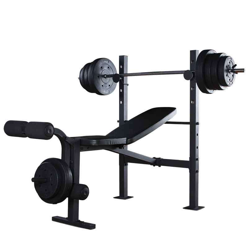 艾美仕（AiMeiShi） 杠鈴套裝多功能舉重床臥推架杠鈴架包塑杠鈴片杠鈴桿家用健身器材 60kg+1.8杠桿