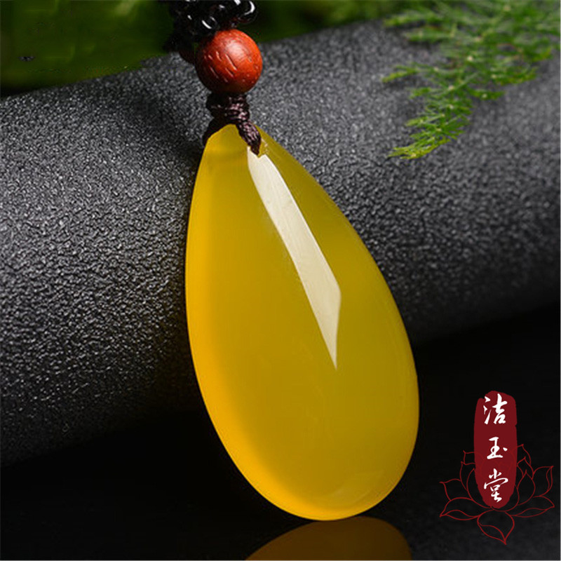 洁玉堂 黄玉髓水滴吊坠 玉石男女款挂件项链 礼物