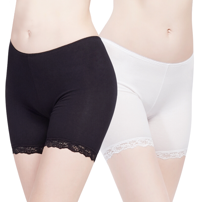 南极人（Nanjiren）2条装棉质性感安全裤防走光裤舒适打底裤平角女士内裤 黑色+白色均码