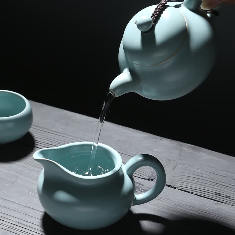 苏氏陶瓷汝窑陶瓷功茶具套装开片养金线美人泡茶壶盖碗办公送礼高档礼盒装