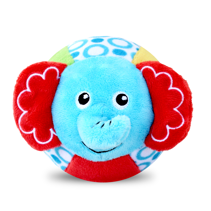 抓球儿童毛绒布艺铃铛球早教启蒙玩具宝宝摇铃球动物认知球 萌萌小象