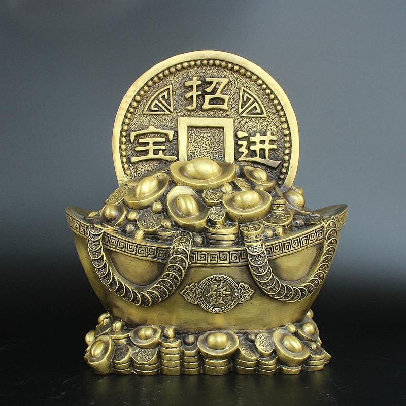 黄铜金钱元宝聚宝盆铜元宝大元宝聚宝盆工艺品家居店铺办公室装饰摆件
