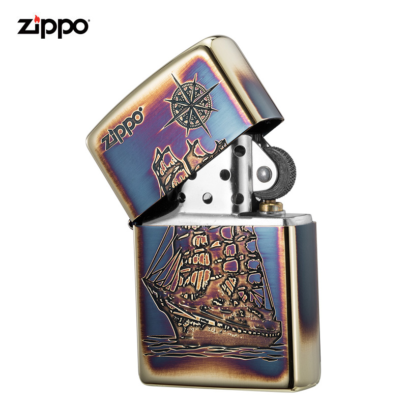 ZIPPO官方旗舰店正品煤油打火机zippo原装 一帆风顺熏金告白礼物送男友 一帆风顺-熏金 通用套装(含棉线)