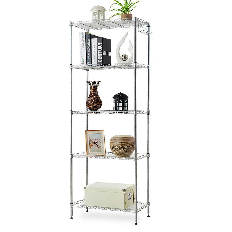 家家双龙 厨房置物架子 烤箱微波炉架子杂物收纳架 推车化妆篮车可移动金属储物货架铁艺 出口品质 五层收纳架-银色