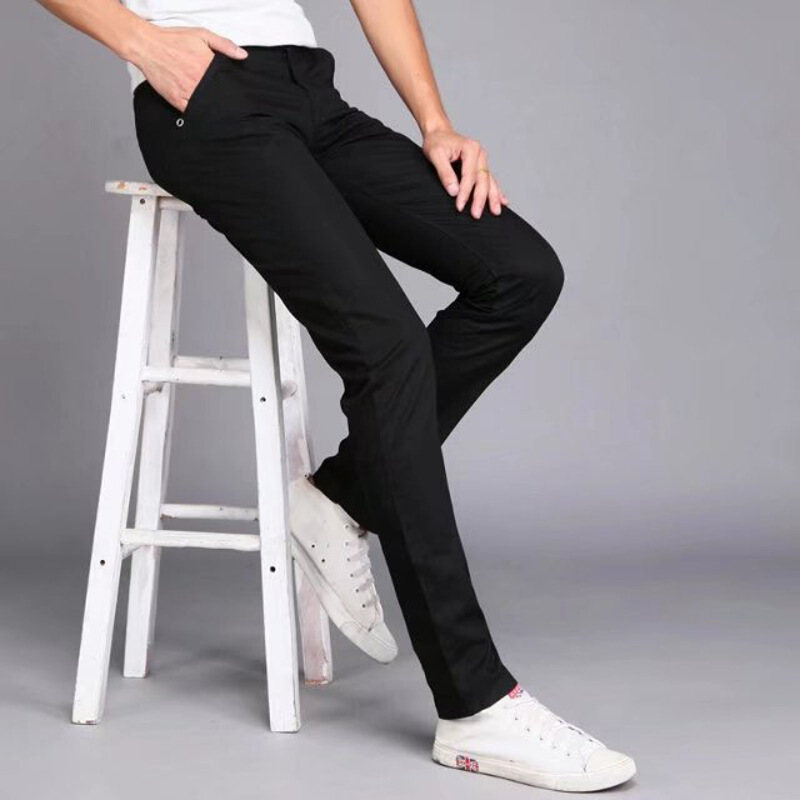 嘉晔2019夏季薄款男士纯色休闲裤男韩版裤子男直筒商务休闲西裤 黑色 36