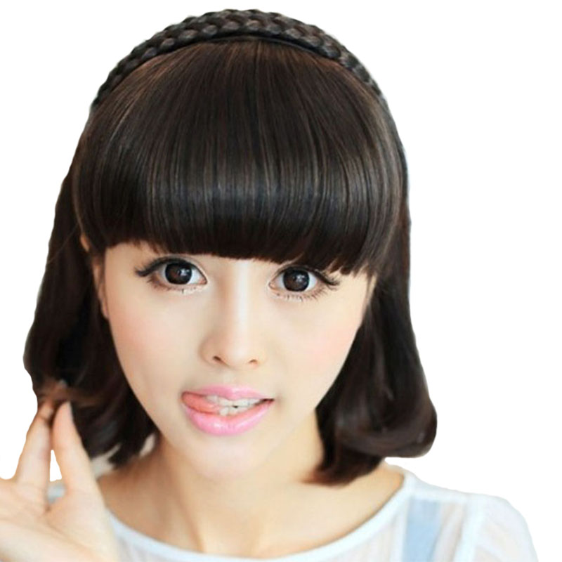 艾丝菲(acefair) 短发刘海假发女刘海双辫子发箍无痕可爱隐形齐刘海