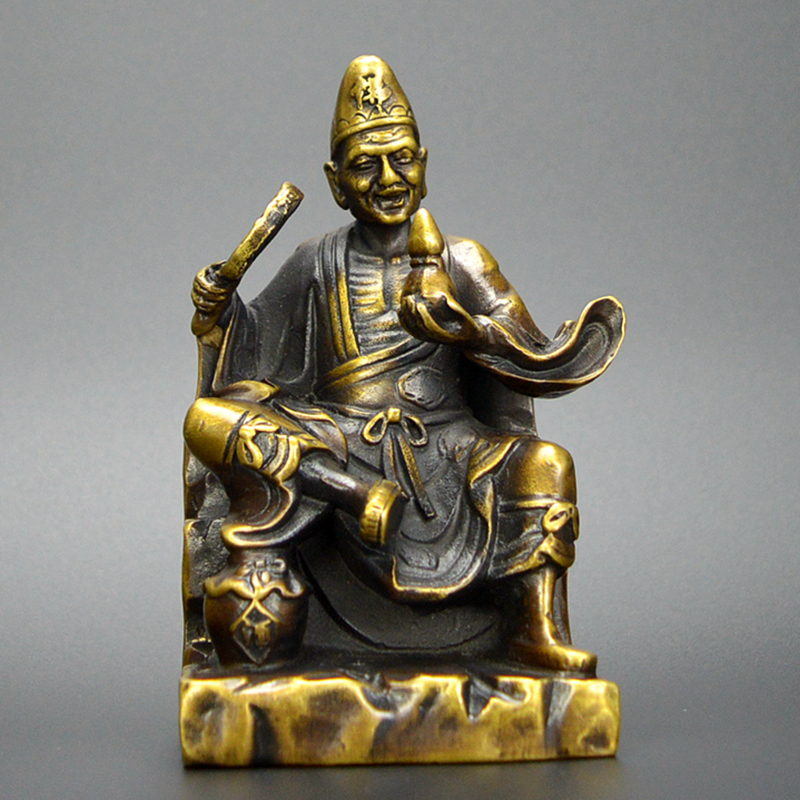 铜魂古匠 黄铜坐石持葫芦济公摆件铜像工艺品礼品办公室摆设简约纯铜