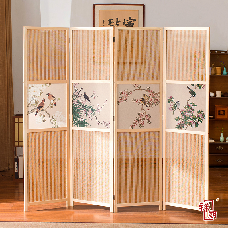 祥朗半透实木布艺屏风隔断时尚现代简约中式折屏座屏玄关客厅卧室餐厅书房酒店宾馆屏风帘隔断帘乔其纱屏风 1.8米高*0.5米宽一扇怎么看?