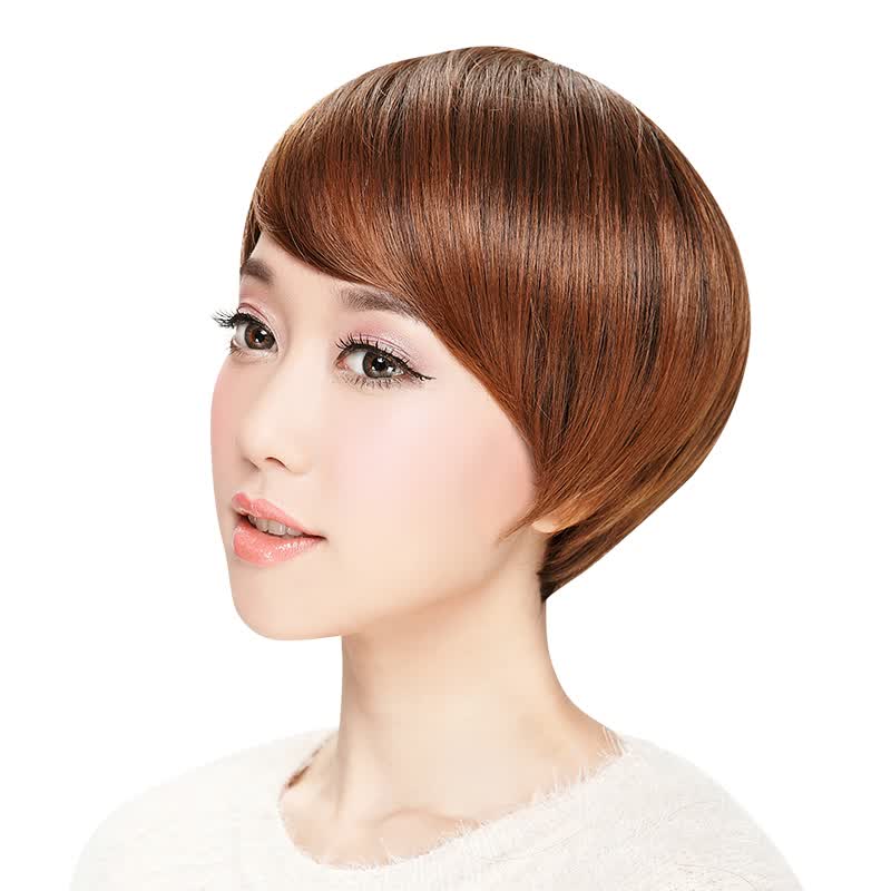 不等式帅气女生短发 个性斜刘海短直发 时尚bobo头 #10亚麻色