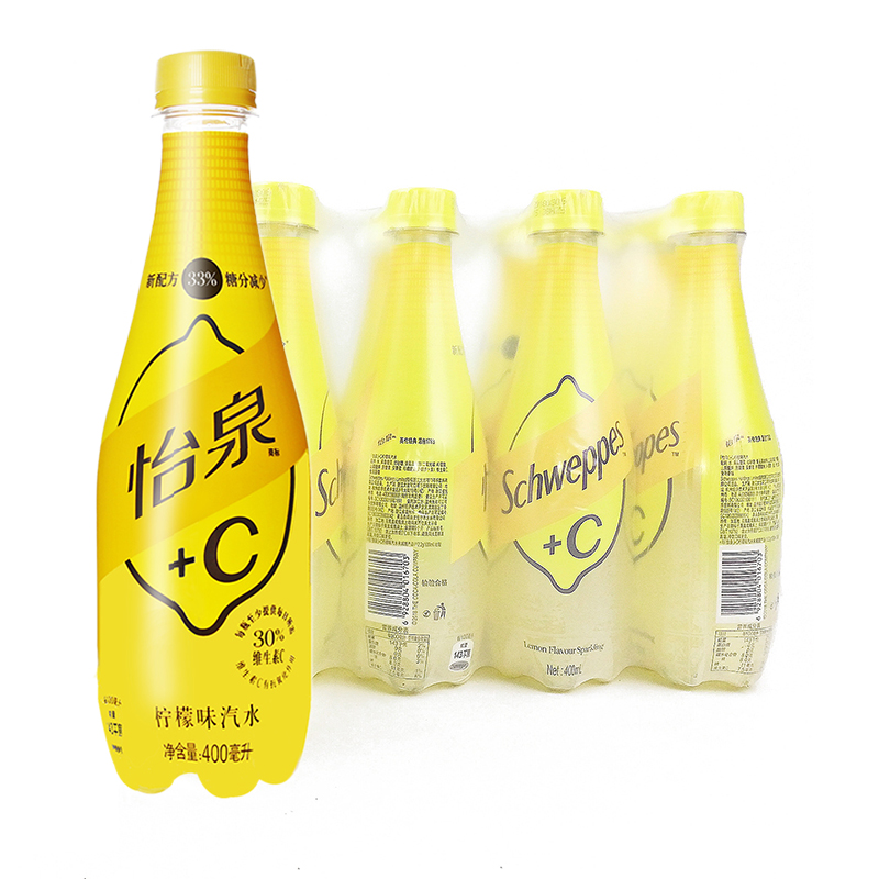 可口可乐 怡泉 +C柠檬味汽水400ml*12瓶/整箱怡泉