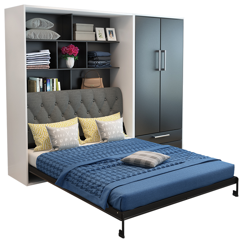 空間締造者 隱形床壁床現(xiàn)代簡(jiǎn)約含衣柜正翻自動(dòng)腳整套 折疊床多功能隱藏床 0.9米隱形床正翻(含邊柜)
